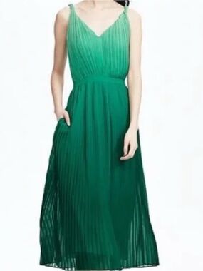 Banana Republic Green Ombré Pleated Maxi Dress Sz 14